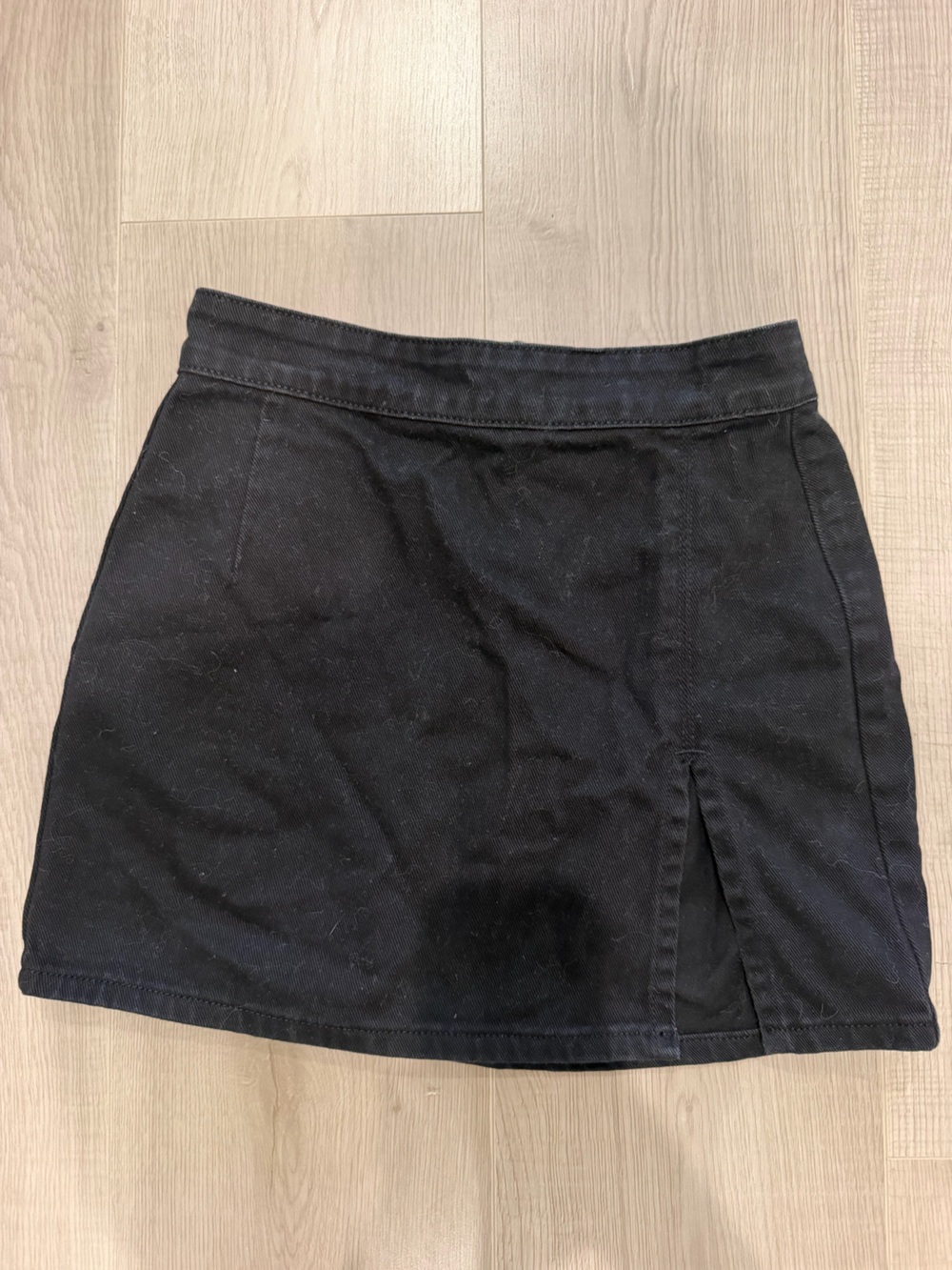 Lioness Black Mini Bodycon Denim Skirt with Slit